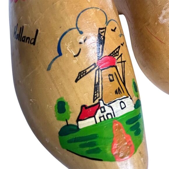 Vintage Hand Painted Holland Windmill Wooden Dutch Clogs - Picture 6 of 16